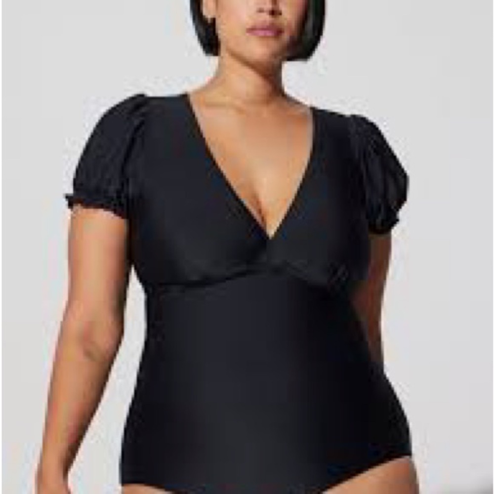 Retro Swim Wireless Puff Sleeve One Piece Swimsuit